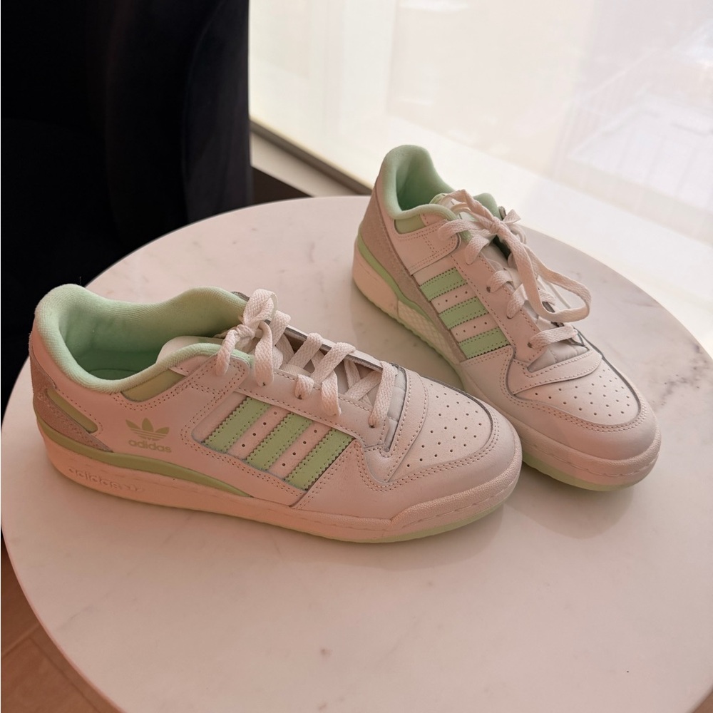Adidas White and Light Green Sneakers worn once